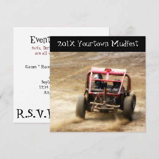 Uitnodigen voor Mudfest vuile Dunebuggy 4x4 racing Kaart (Voorkant / Achterkant)