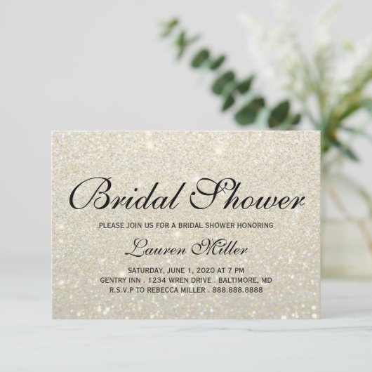 Uitnodigen - White Gold Glit Fab Shower Kaart (Staand voorkant)