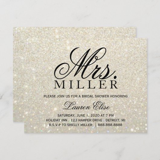 Uitnodigen - Wit Goud Glit Fab Mrs Vrijgezellenfee Kaart (Voorkant / Achterkant)