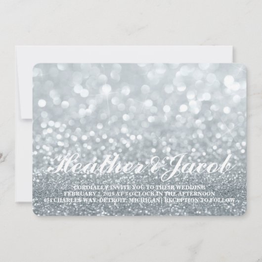 Uitnodigen - Zilver Lit Glitter Fab Wedding Kaart (Voorkant)