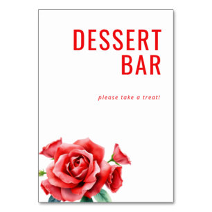 Uitnodigend rood bloemendessertbarbord kaart