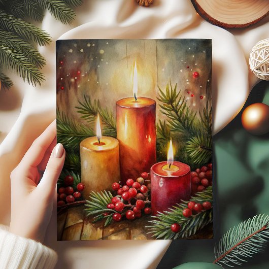 Uitnodigende kerstkaars tissuepapier hulst bes
