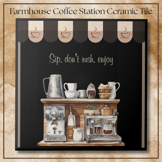 Uitnodigende Zwarte Boerderij Huis Koffie Station  Tegeltje