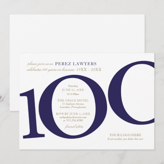 Uitnodiging 100-jarig bedrijfsjubileum (Voorkant / Achterkant)