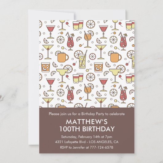 Uitnodiging 100ste verjaardag Cocktail Patroon (Voorkant)