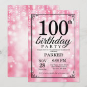 Uitnodiging 100ste verjaardag Roze Glitters (Voorkant / Achterkant)