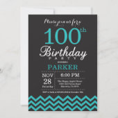 Uitnodiging 100ste verjaardag Zwart en Teal (Voorkant)