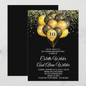 Uitnodiging 10-jarig huwelijksjubileum in goud en  (Voorkant / Achterkant)