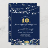 Uitnodiging 10-jarig huwelijksjubileum in Navy & G (Voorkant / Achterkant)