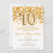 Uitnodiging 10-jarig huwelijksjubileum met gouden (Voorkant)