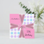 Uitnodiging 10e verjaardag Spots Pink Mauve Blue B (Staand voorkant)
