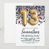 Uitnodiging 13e verjaardag gouden confetti (Voorkant / Achterkant)