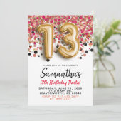 Uitnodiging 13e verjaardag gouden confetti (Staand voorkant)
