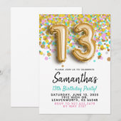 Uitnodiging 13e verjaardag gouden confetti (Voorkant / Achterkant)