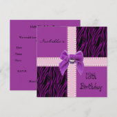 Uitnodiging 13e verjaardag Paarse roze (Voorkant / Achterkant)