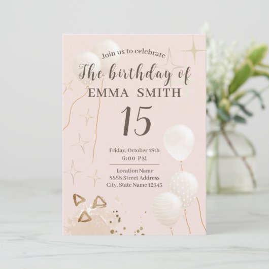 Uitnodiging 15 jaar verjaardag (Staand voorkant)