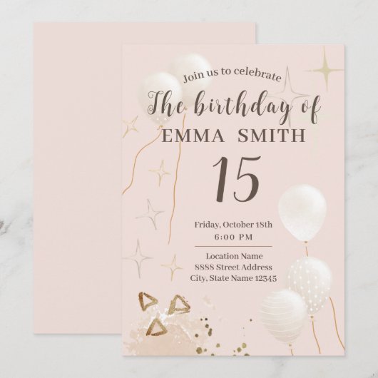 Uitnodiging 15 jaar verjaardag (Voorkant / Achterkant)