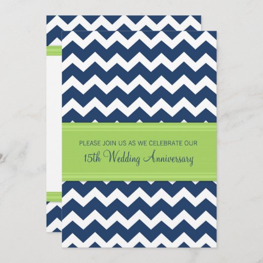 Uitnodiging 15-jarig jubileum Blue Lime Chevron (Voorkant / Achterkant)