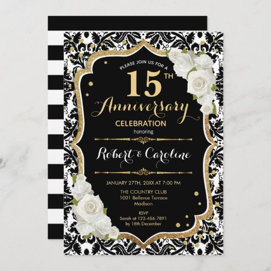 Uitnodiging 15-jarig jubileum - Zwart Wit Goud (Voorkant / Achterkant)