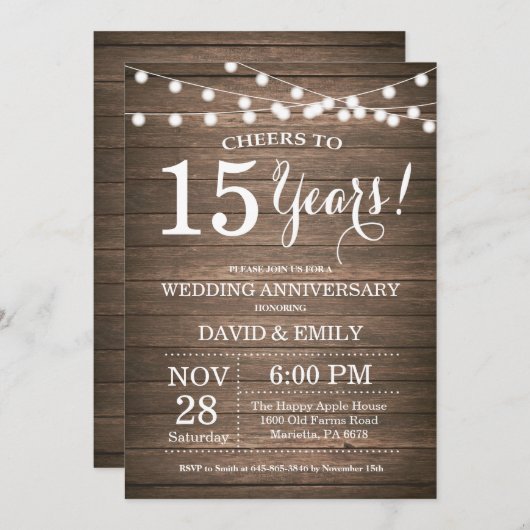 Uitnodiging 15e trouwdag robuust hout (Voorkant / Achterkant)