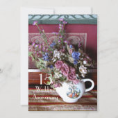 Uitnodiging 15e trouwdag vintage theepot (Voorkant)