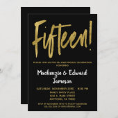 Uitnodiging 15e verjaardag Black Gold Script (Voorkant / Achterkant)
