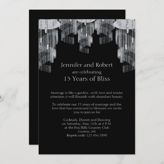 Uitnodiging 15e verjaardag kristallen kroonluchter (Voorkant / Achterkant)