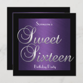 Uitnodiging 16 Birthday Paars Black Silver (Voorkant / Achterkant)