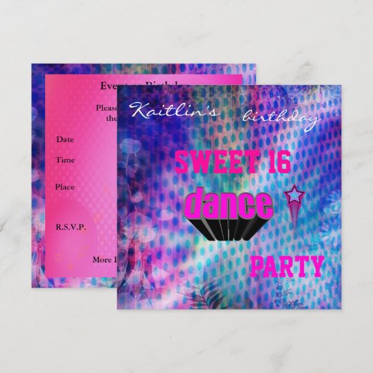 Uitnodiging 16e verjaardag Muziekdanpartij (Voorkant / Achterkant)