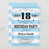 Uitnodiging 18e verjaardag blauwe en witte strepen (Voorkant / Achterkant)