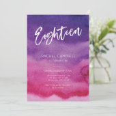 Uitnodiging 18e verjaardag Roze Paars Aquarel (Staand voorkant)