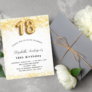 Uitnodiging 18e verjaardag witte goud glitters bud flyer