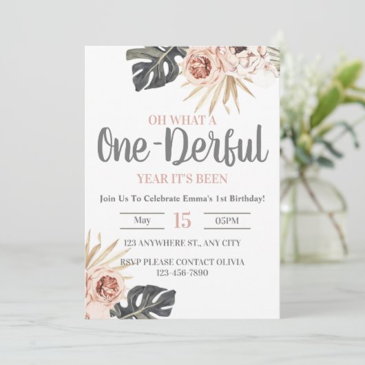 Uitnodiging 1-Derful 1st Birthday (Staand voorkant)