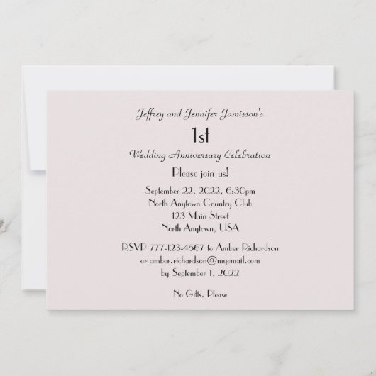 Uitnodiging 1-jarig jubileumfeest Bleke Roze Roos (Achterkant)