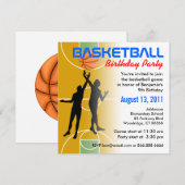 Uitnodiging 1 van de Basketball Birthday Party (Voorkant / Achterkant)