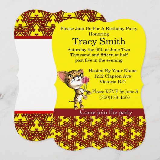 Uitnodiging 1 van de partij Cheetha Birthday (Voorkant / Achterkant)