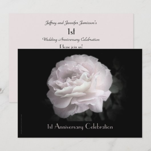 Uitnodiging 1e jubileumfeest Bleke Roze Roos (Voorkant / Achterkant)