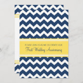 Uitnodiging 1e verjaardag met Blauwe Gele Chevron (Voorkant / Achterkant)