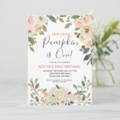 Uitnodiging 1e verjaardag met witte glinsterende p (Staand voorkant)