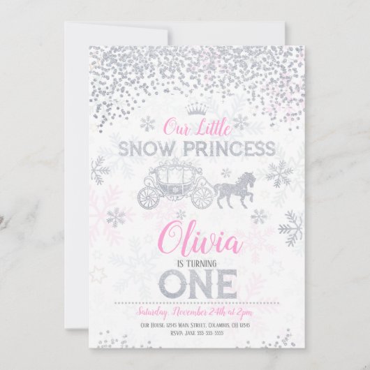 Uitnodiging 1e verjaardag WInter Prinses Glitters (Voorkant)