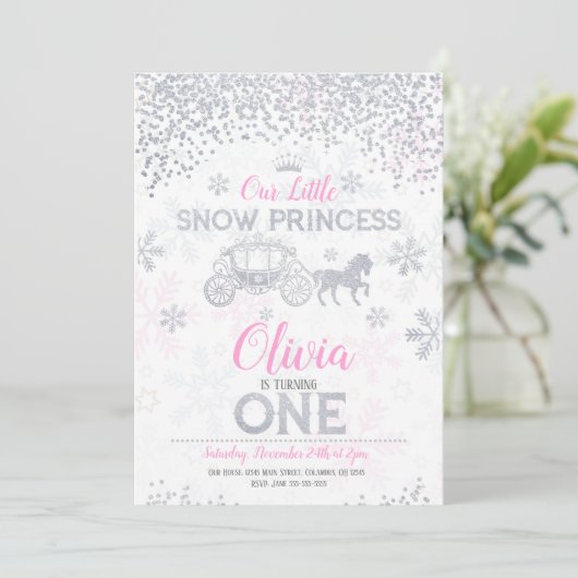 Uitnodiging 1e verjaardag WInter Prinses Glitters (Staand voorkant)