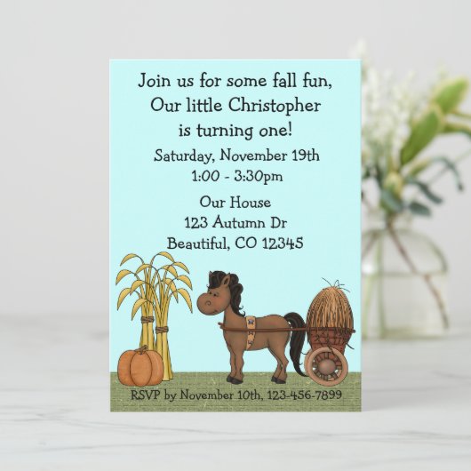 Uitnodiging 1e verjaardagsfeestje in de herfst (Staand voorkant)