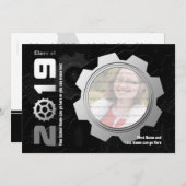 Uitnodiging 2019 voor Afstuderen met zwart en zilv (Voorkant / Achterkant)