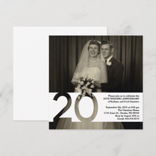 Uitnodiging 20-jarig huwelijksjubileum 5,25 x 5,25 (Voorkant / Achterkant)