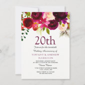Uitnodiging 20e trouwdag bordeaux bloemen (Voorkant)