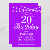 Uitnodiging 20e verjaardag paarse lavendel lilak (Voorkant / Achterkant)