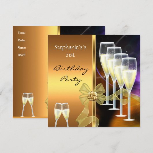 Uitnodiging 21e verjaardag van de legant Paars gou (Voorkant / Achterkant)