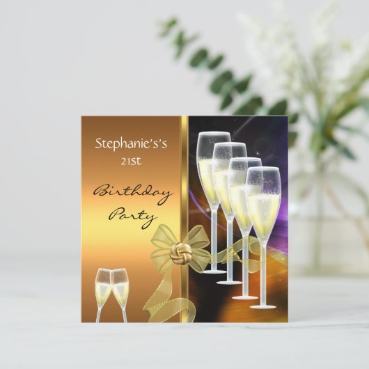 Uitnodiging 21e verjaardag van de legant Paars gou (Staand voorkant)