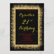 Uitnodiging 21e verjaardag, zwart, confetti, goud