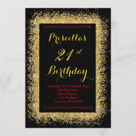 Uitnodiging 21e verjaardag, zwart, confetti, goud